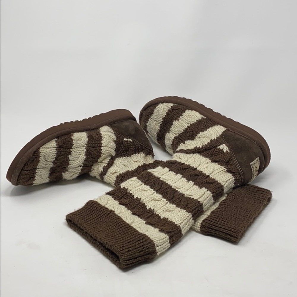 UGG Classic Stripe Cable Knit Boots Brown & Cream